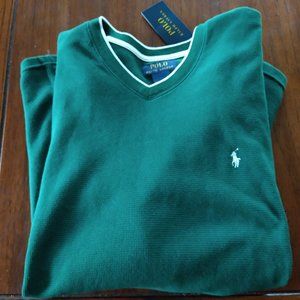 Ralph Lauren XL emerald green long V Neck Thermal